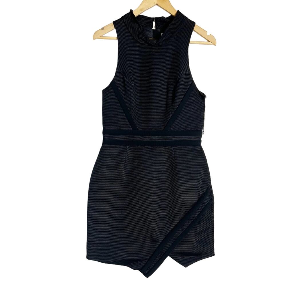 Camilla and Marc Heavy Rib Panel Black Asymmetric Sleeveless Mini Dress Size 6